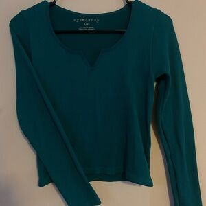 Notched Neck Long Sleeve Crop Top